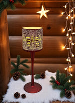 Windlicht Kelch aus Glas Bergdorfmotiv rot weiss