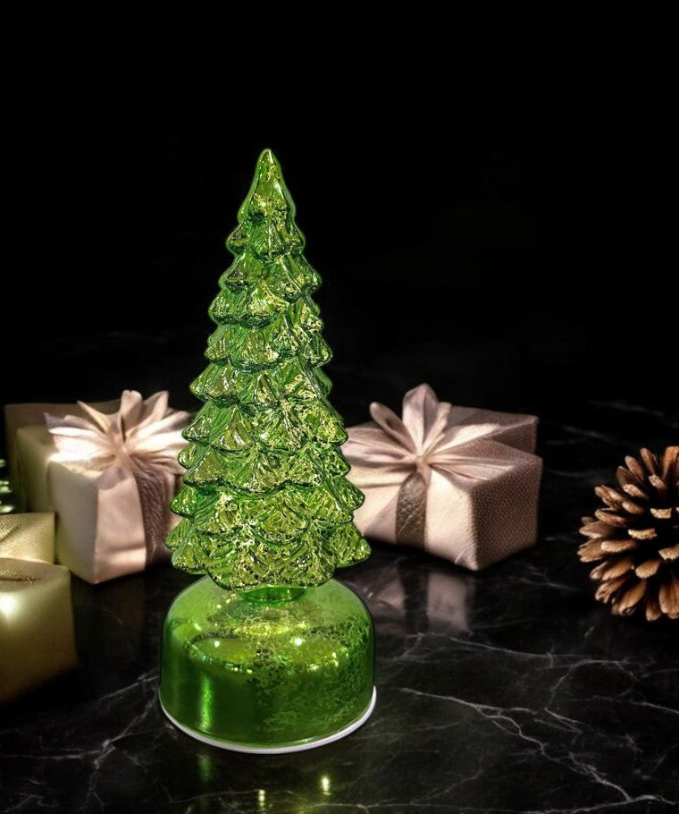 LED Glas Deko Tannbaum grün rotierend mit 15 LED