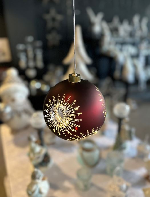 LED Glas Kugel rot mit Sternen mit 8 LED D10cm