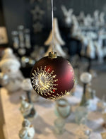 LED Glas Kugel rot mit Sternen mit 8 LED D10cm