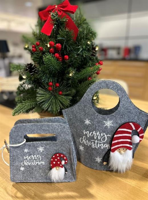 Tasche Xmas aus Filz als Korb in Grau merry Christmas
