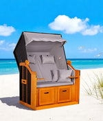 Strandkorb "Ostsee" Uni-Grau Massivholzgestell / wetterfestes Kunstrattan (schwarz)