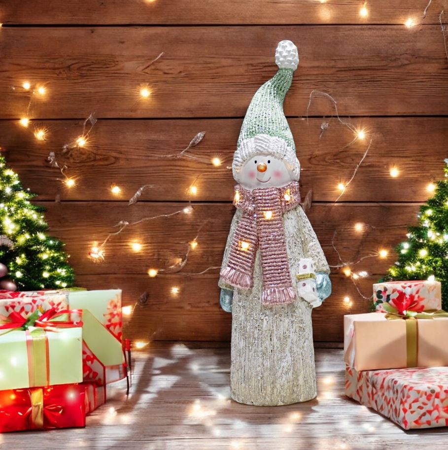 LED Deko Figur Schneemann mit Geschenk in der Hand mit 4 LED