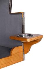 Hundestrandkorb grau/ weiss gestreift lackiertes Nadelholz mit schwarzem PE-Flachband