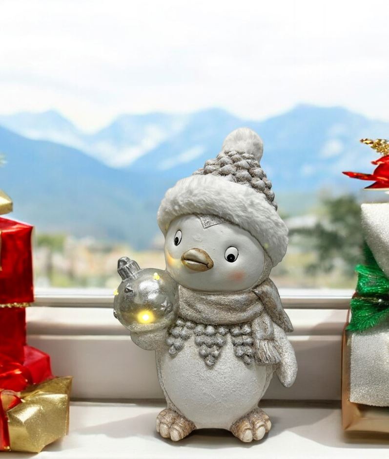 LED Deko Pinguin stehend weiss mit 3 LED H43.5cm