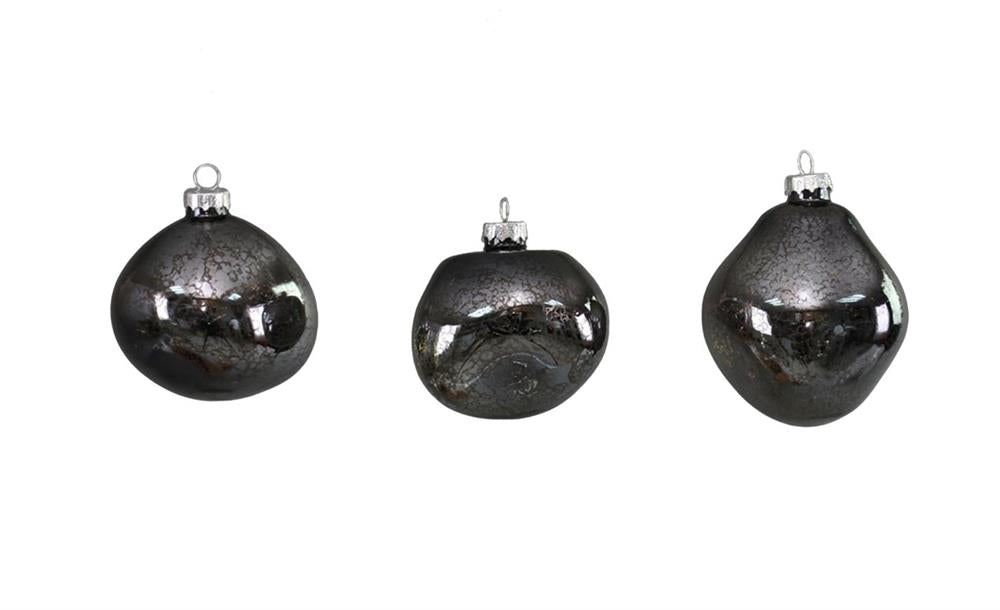 Weihnachtskugel Glas organic 3er Set anthracite mercury D8-9cm