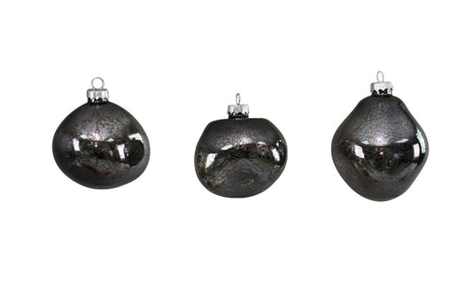 Weihnachtskugel Glas organic 3er Set anthracite mercury D8-9cm