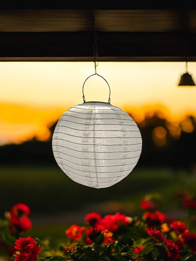 LED Solar Outdoor Lampion Weiss Rund D:25cm Warm weisses Licht - 1 LED