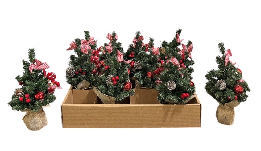 Weihnachtsbäumchen dekoriert 12 Stk. im Kartondisplay Topf in Jute Farbe: Grün