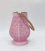 LED Solar Laterne in Rosa aus Metall orientalische Form L12cm x B13.5cm x H18cm