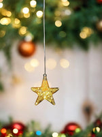 LED Glas Stern organisch gold, transparent mit 12 LED D12cm Tube Batteriefach