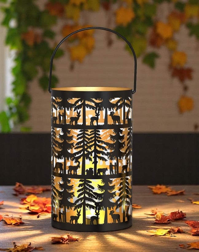 Windlicht Forest mit Henkel aus Metall Schwarz gold