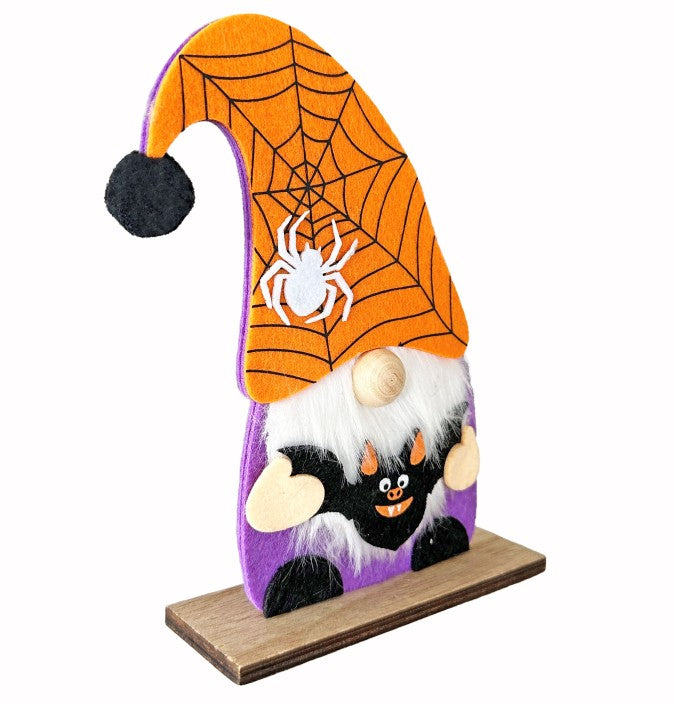 Wichtel Halloween Herbst Filz mit Fledermaus Ständer aus Holz H:18.5cm