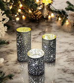 LED Windlicht schwarz aus Glas 3er Set Motiv: Sterne