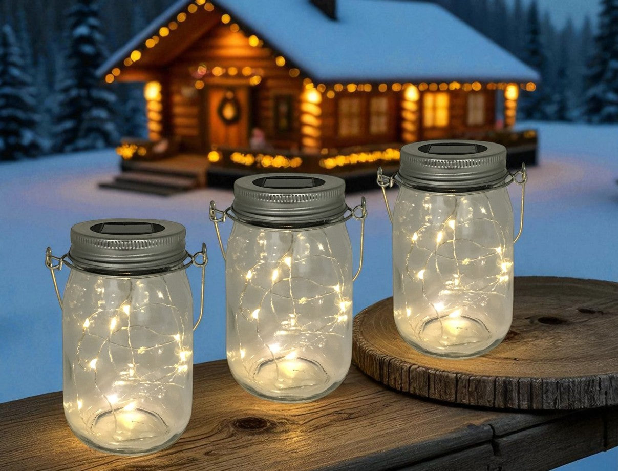 LED Solar Windlicht Klar 
mit Microlight 10LED
Grösse: D:8cm H:14cm