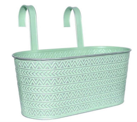 Übertopf aus Metall oval mit Haken Farbe: Grün L:16cm B33cm H:14cm