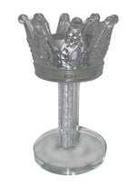 Teelichthalter Krone aus Glas 
gefüllt mit Strass 
D8cm H13cm 
für Teelichter