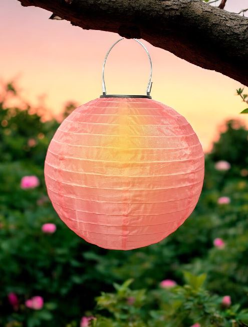 LED Solar Outdoor Lampion mit 1 LED D:25cm Farbe: Rosa Nr.51 Warm weisses Licht