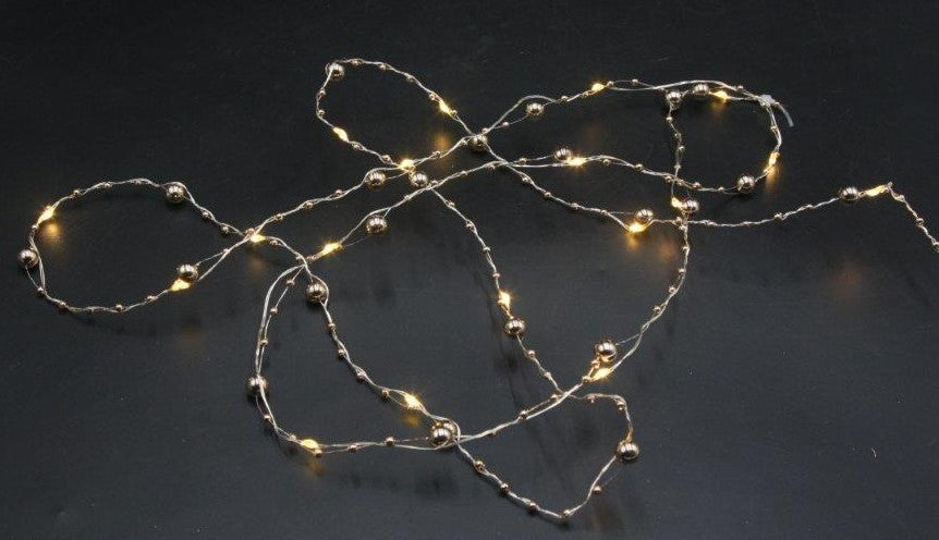 LED Micro Draht Lichterkette mit Perlen 20 LED Länge 190cm silber Draht