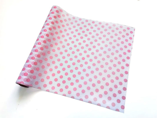 Dekostoff "Vlies" gerollt und 
geschnitten 
weiss mit Punkten in Pink 
36cm x 300cm