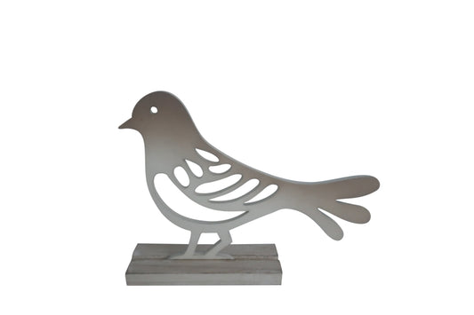 Deko Vogel aus Holz 
auf Holzsockel
Farbe: Weiss
L:20.5cm H:14.5cm