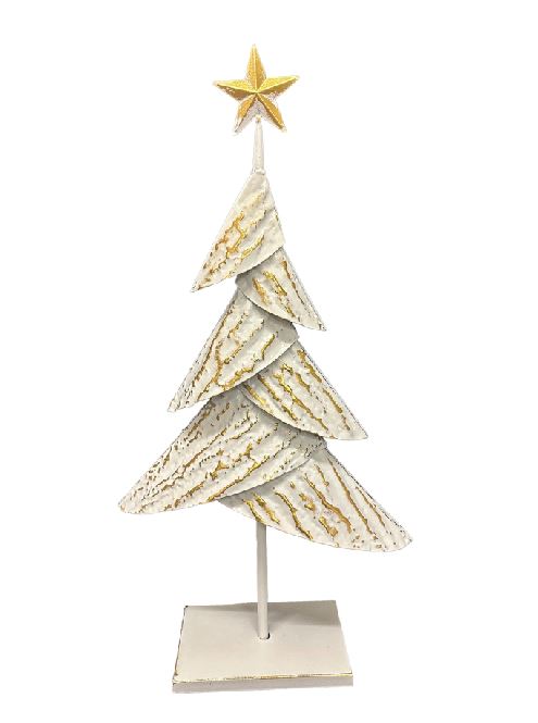 Deko Weihnachtsbaum aus Metall altweiss gold H59cm