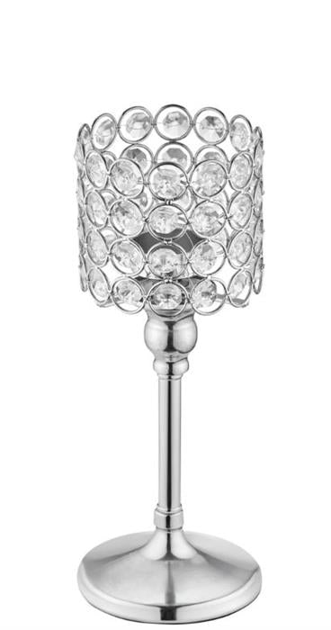 Gobelet bougeoir avec strass
 et base en métal chromé
 D11cm H24.5cm