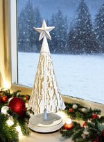 Deko Tanne aus Metall altweiss gold mit Stern auf der Spitze