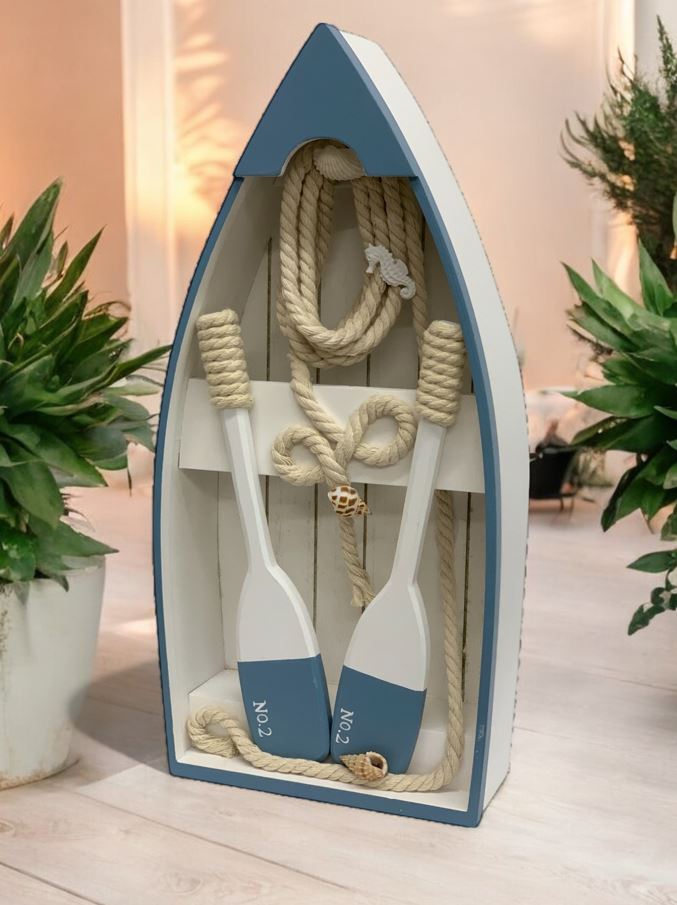 Deko Ruderboot Holz Farbe: Weiss/Blau B:8cm L:19.5cm H:40.5cm