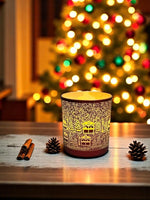 Windlicht aus Glas Bergdorfmotiv rot weiss