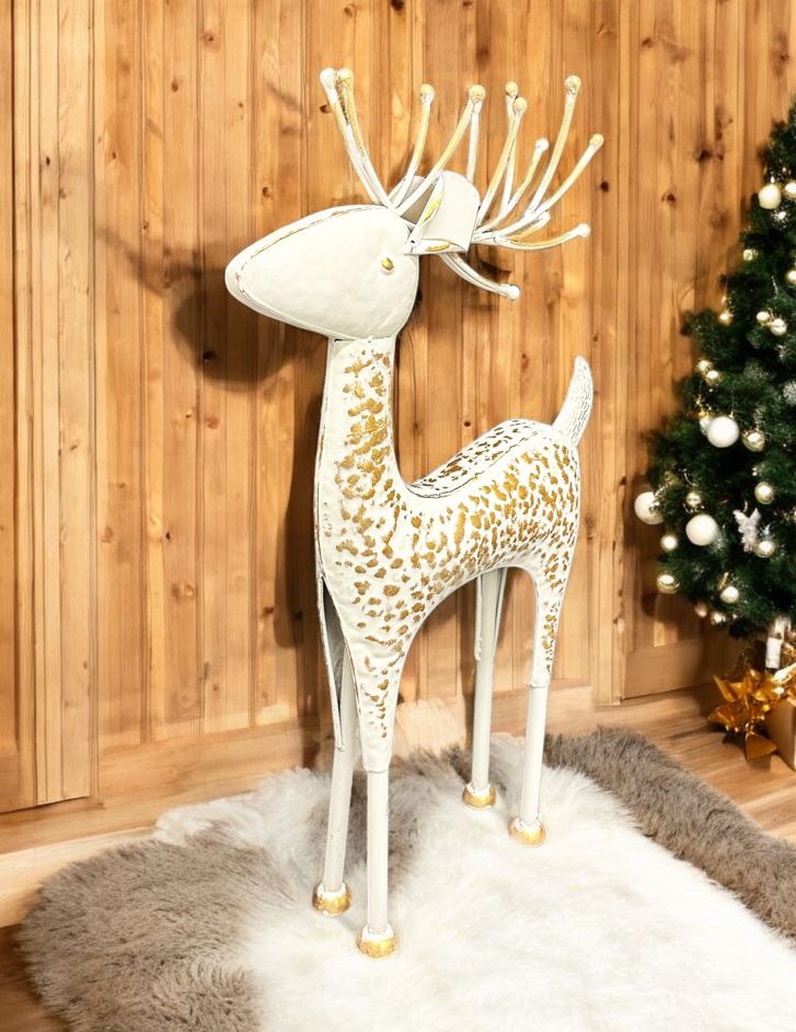 Deko Hirsch aus Metall weiss gold H73cm