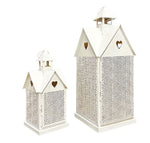 Laterne Forest 2er Set Haus aus Metall Weiss gold