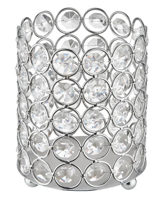 Kerzenhalter mit Strasssteinen 
und verchromtem Metallrahmen
D8.5cm H10cm