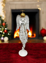 Deko Engel aus Metall mit Stern altweiss gold H56.5cm