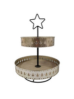 Etagere aus Metall mit 
2 Ablageflächen aus Holz
Farbe: gold