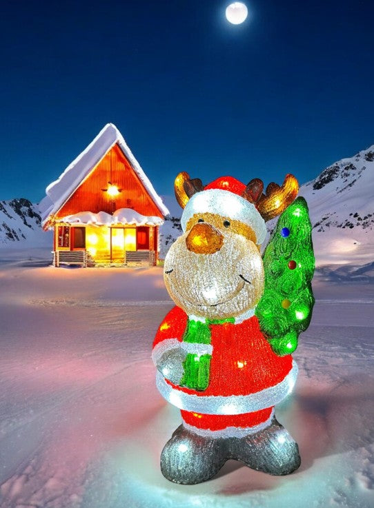 LED Outdoor Acryl Rentier im Santa Gewand mit 50 LED cool white