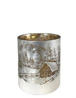 Windlicht aus Glas Bergdorfmotiv silber H10cm