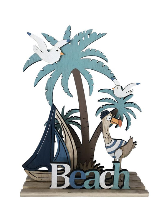 Deko Maritim Beach aus Holz
mit Segelboot
Farbe: Weiss/Blau
L:16.5cm B:5cm H:23cm