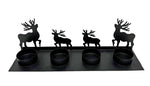Teelichthalter mit 4 Rentieren 
aus Metall für 4 Teelichter 
L7cm x B27cm H9cm