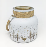 Windlicht aus Glas mit Kordel - Weiss/Gold H: 12cm D: 12cm