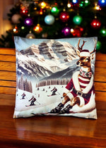 Kissen Hirsch XMAS auf Ski Digitaldruck einseitig mit Reisverschluss