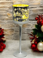 Windlicht Kelch aus Glas Bergdorfmotiv silber H30