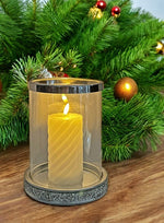 Windlicht aus Glas mit Strasssteinen auf Metallsockel H25cm