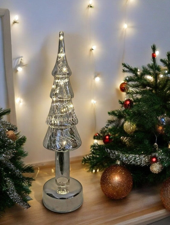 LED Glas Baum stehend und rotierend in Smoke Grey, transparent mit 15 LED