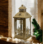 Laterne aus Metall mit Glaseinsatz Farbe: Gold L:16cm B:16cm H:38cm