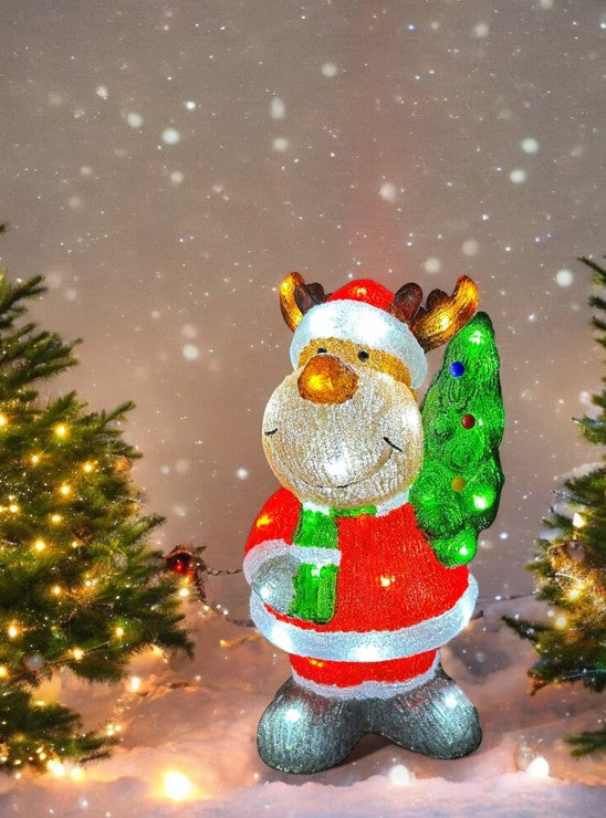 LED Outdoor Acryl Rentier im Santa Gewand mit 50 LED cool white