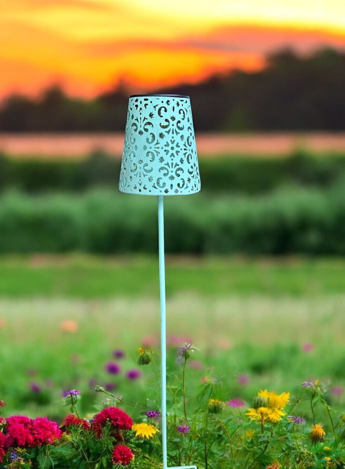 LED Solar Leuchte Gartenstecker aus Metall in Blau