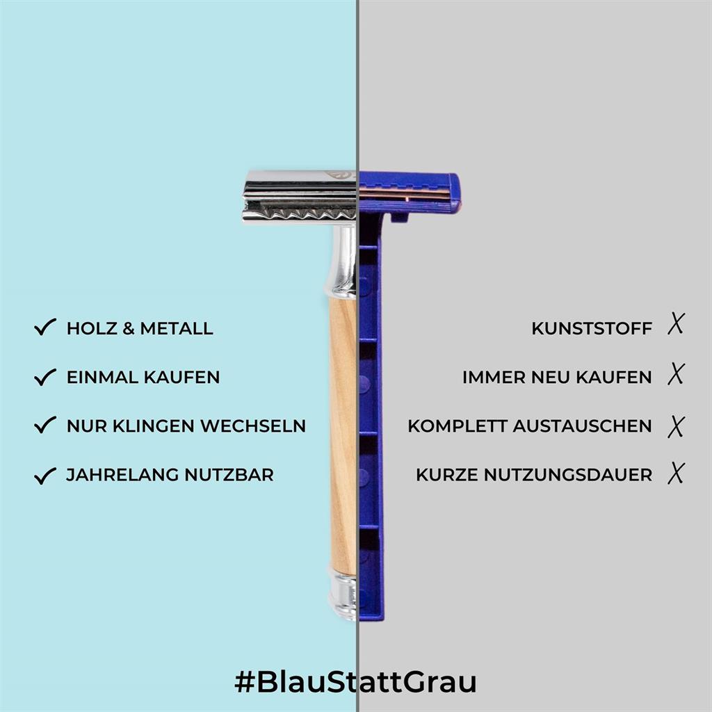 Rasierhobel aus 100% Olivenholz und Metall inkl. Jutebeutel zur Aufbewahrung