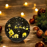 LED Glas Kugel schwarz mit 10 LED D:12cm Motiv: Weihnachtsdorf