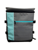 Kühltasche als Rucksack Farbe grau mit Streifen in der Farbe Türkis